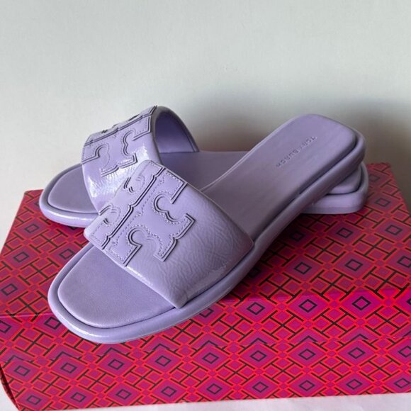 NIB TORY BURCH Double T Sport Slide Sandals Lavender Cloud Size 7 & 8.5 - Picture 3 of 5